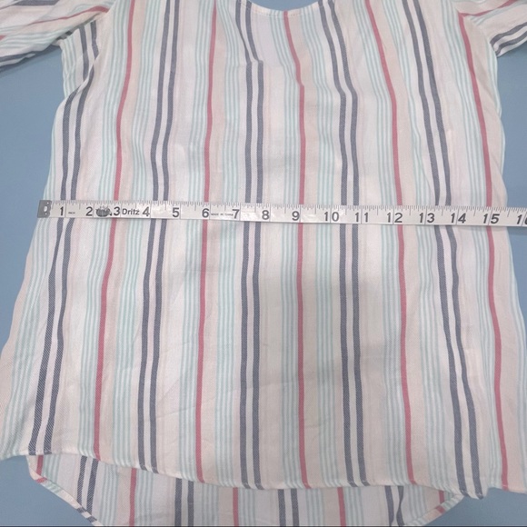 Drew Striped Statement Top Low Back Statement Sleeves Deep Scoopneck XS - Picture 11 of 12